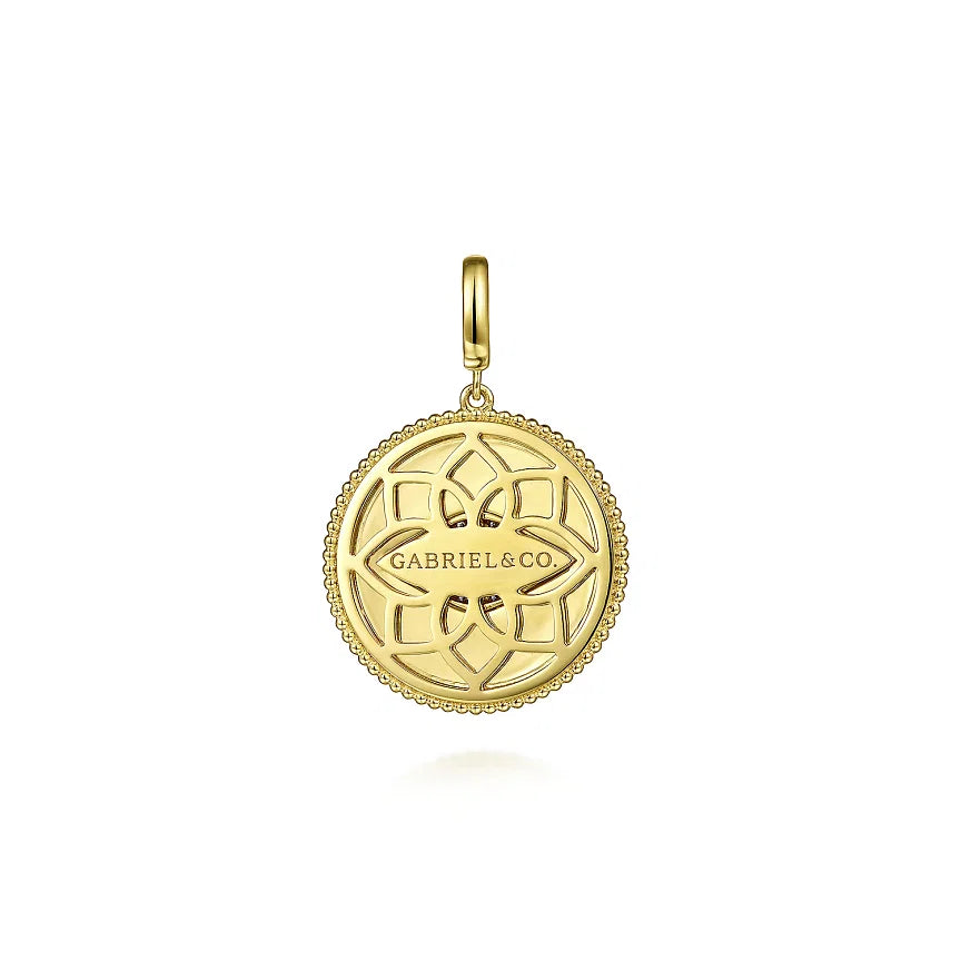 14K Yellow Gold Diamond .13cttw Sapphire .08cttw Evil Eye Medallion Pendant