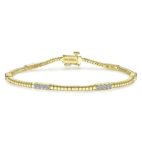 14K Yellow Gold Tennis Bracelet with .37cttw Diamond Stations 7"