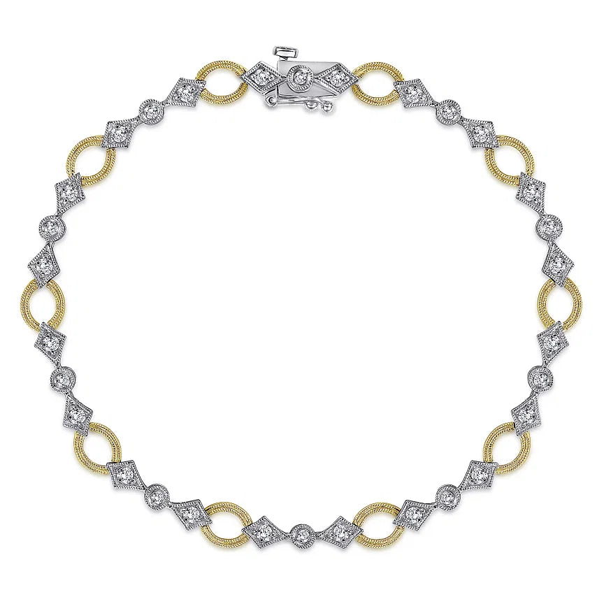 14K 2-Tone Gold Link and Bow .60cttw Diamond Tennis Bracelet 7"