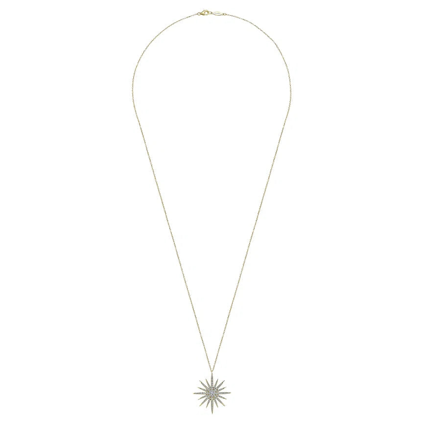 14K Yellow Gold Starburst Pendant Necklace 25"