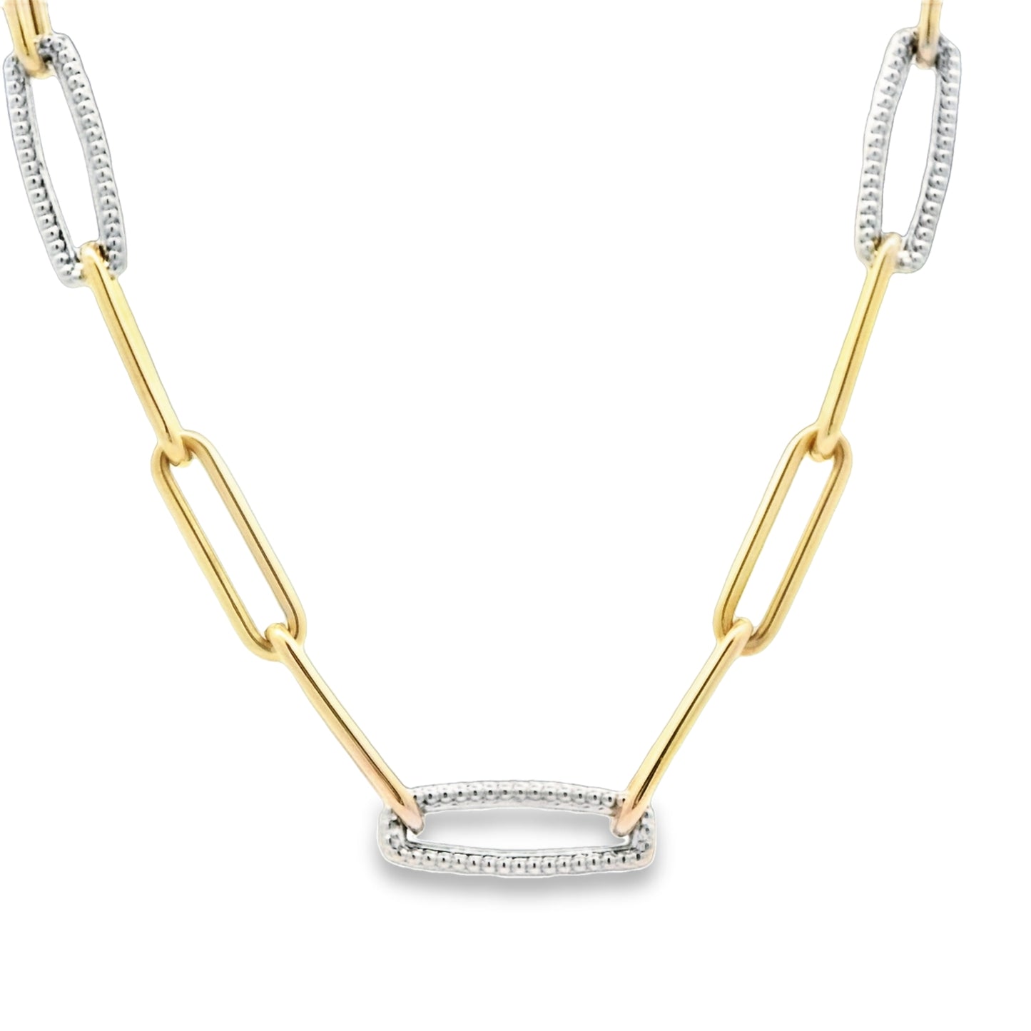 14k Yellow Gold 3 Diamond Station .75cttw Paper Clip Necklace 17" - DePaulas