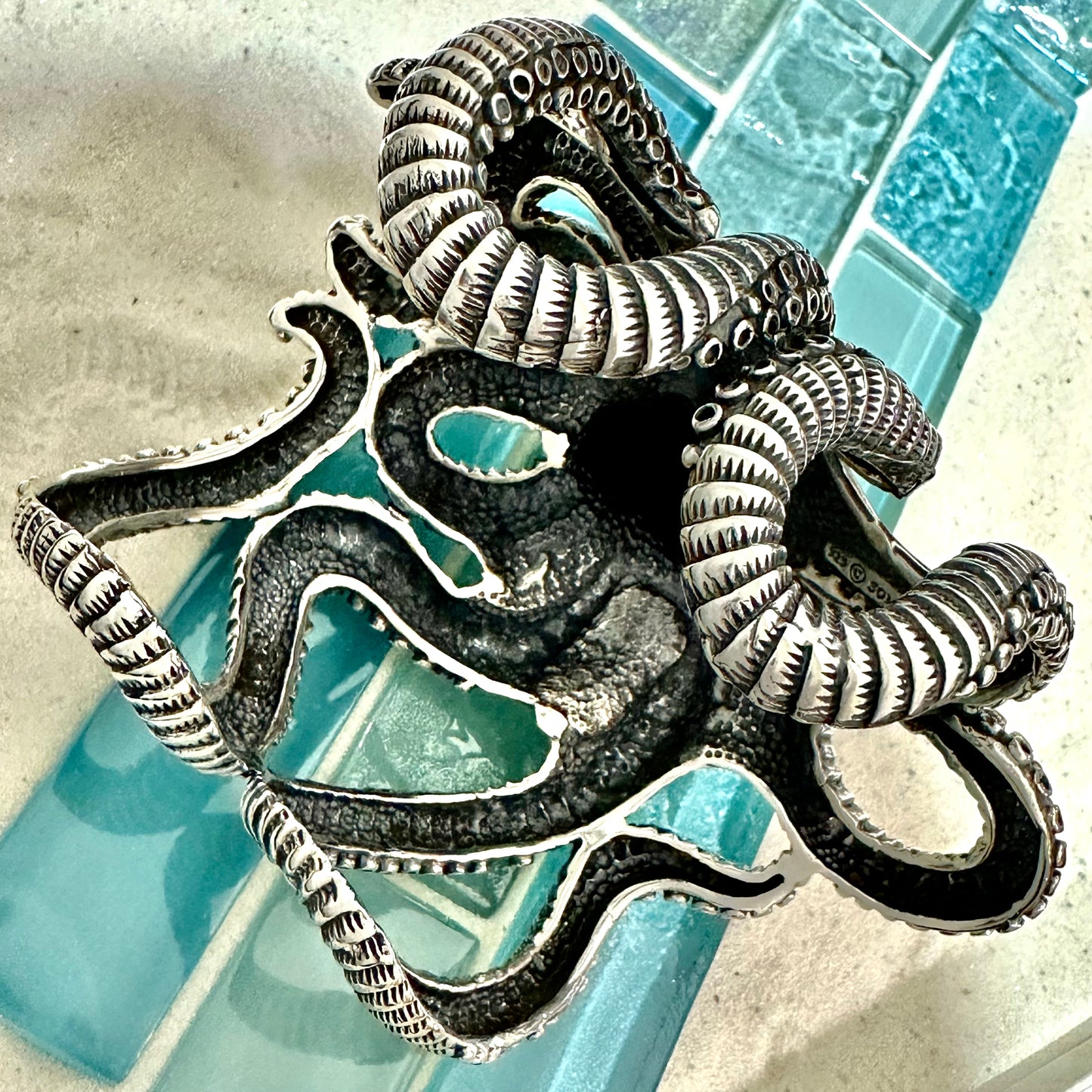 925 Sterling Silver XL Octopus Cuff Bracelet