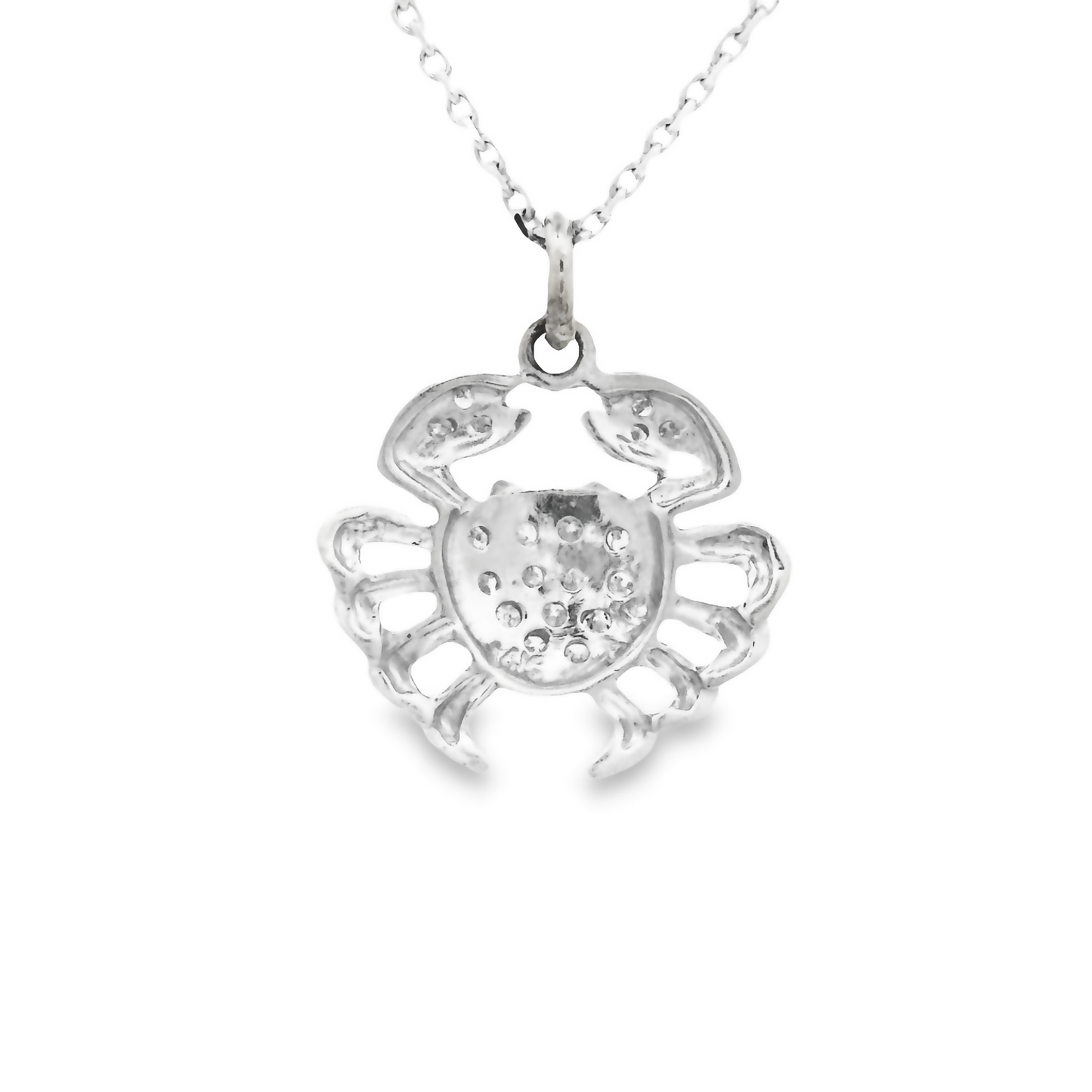 14k White Gold .10cttw Diamond Small Crab Necklace 18"