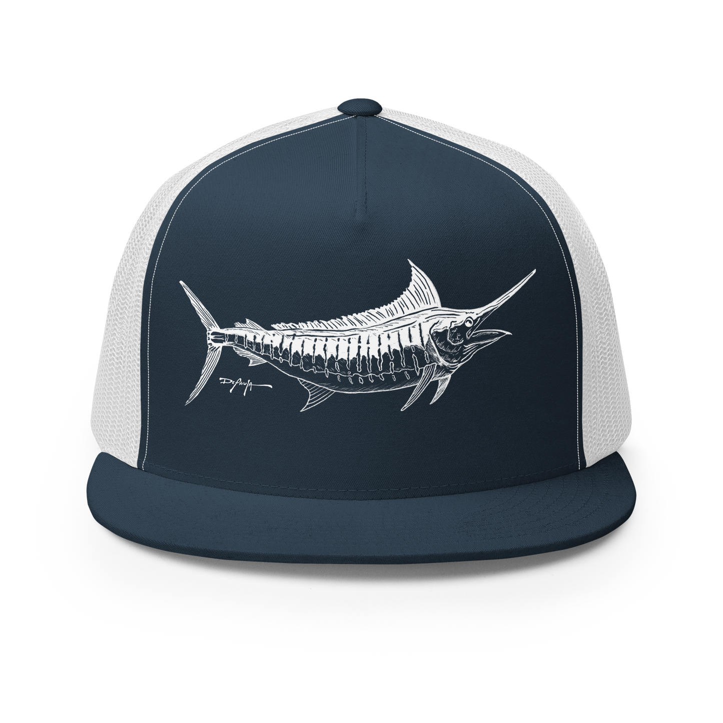 Signature White Blue Marlin Trucker Cap
