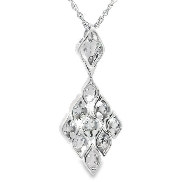 14k White Gold Diamond 1.25cttw Cluster Dangle Necklace 18