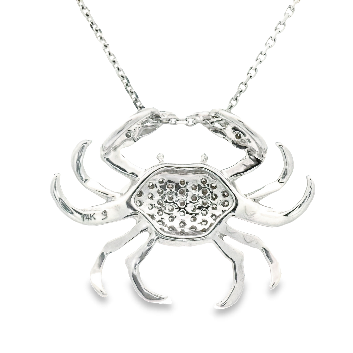 14k White Gold .33cttw Diamond Crab Necklace 18"