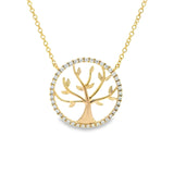 14k Yellow Gold .22cttw Diamond Tree Of Life Adjustable Necklace 16