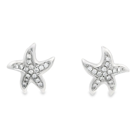 14k White Gold .15cttw Diamond Starfish Post Earrings