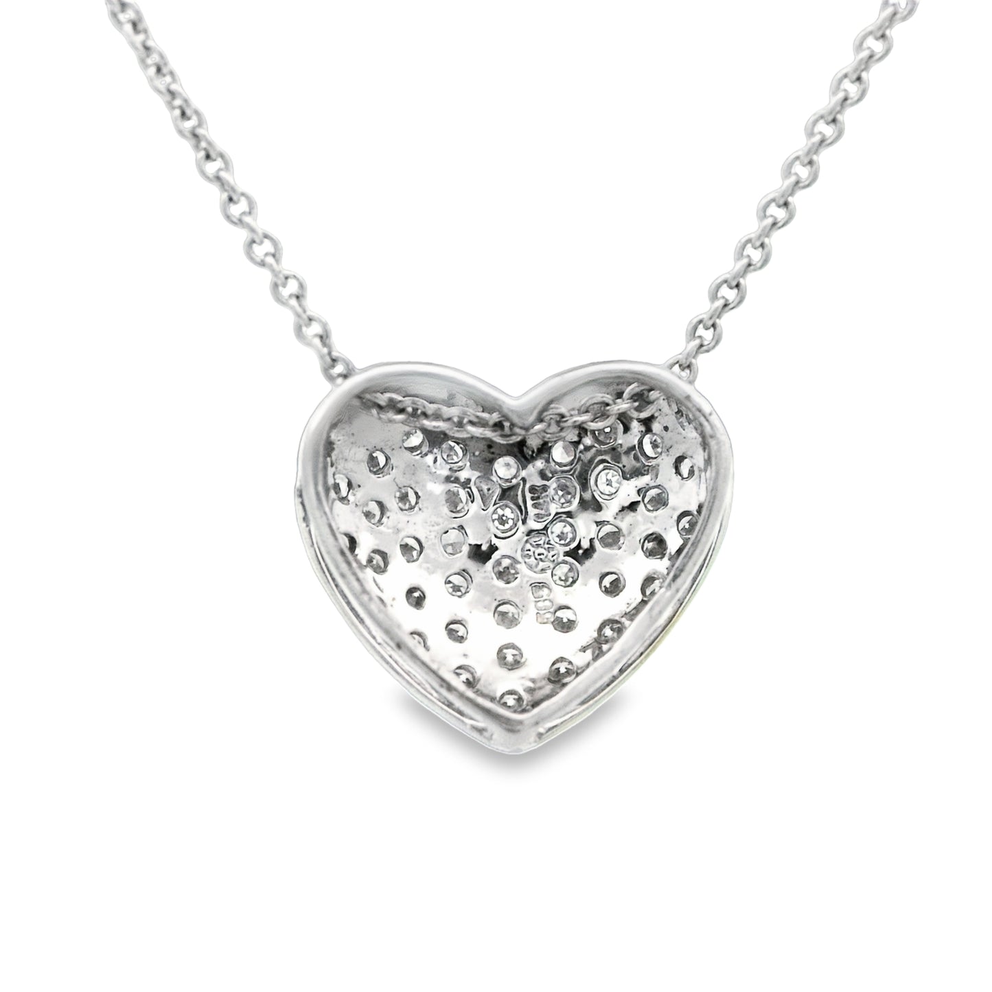 14k White Gold .25cttw Diamond Pave Heart Necklace 16"