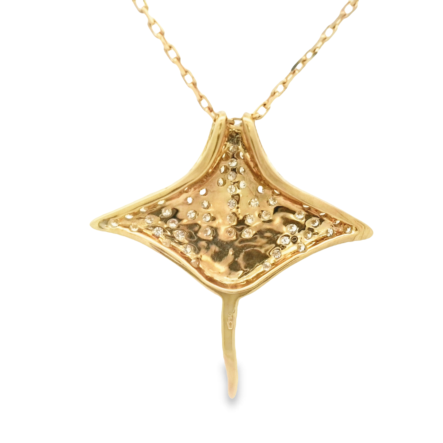 14k Yellow Gold .22cttw Diamond Manta Ray Necklace 18"