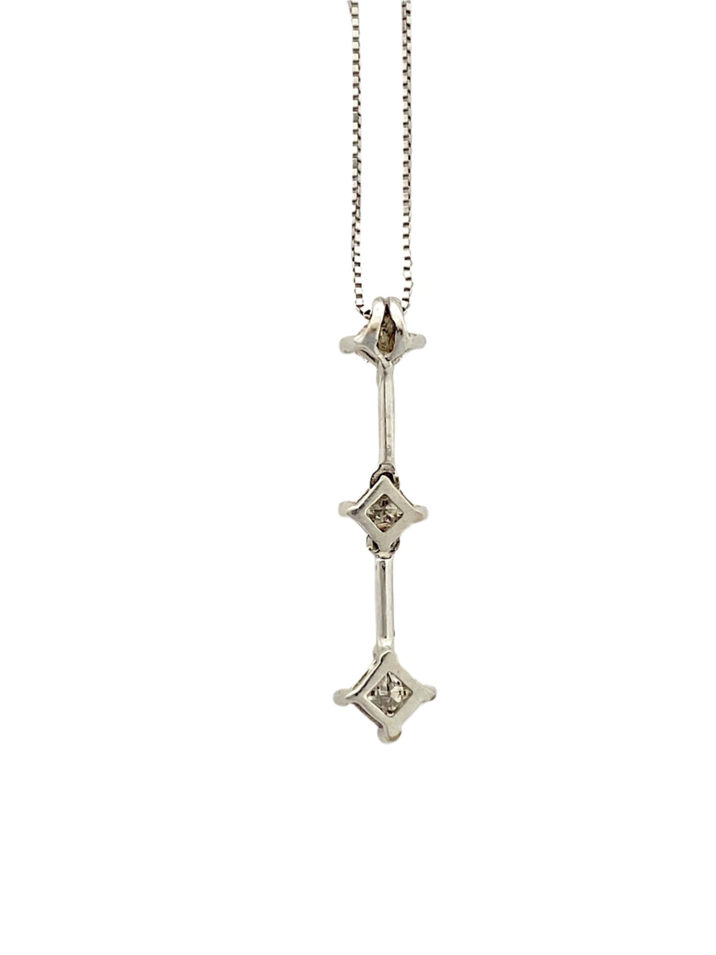 14k white gold princess cut Diamond 3-stone Necklace Pendant