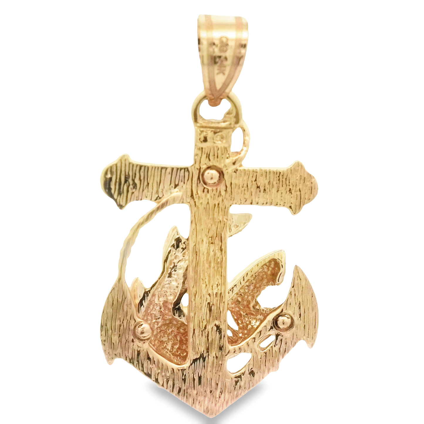 14k Yellow Gold Shark With Anchor Cross Pendant