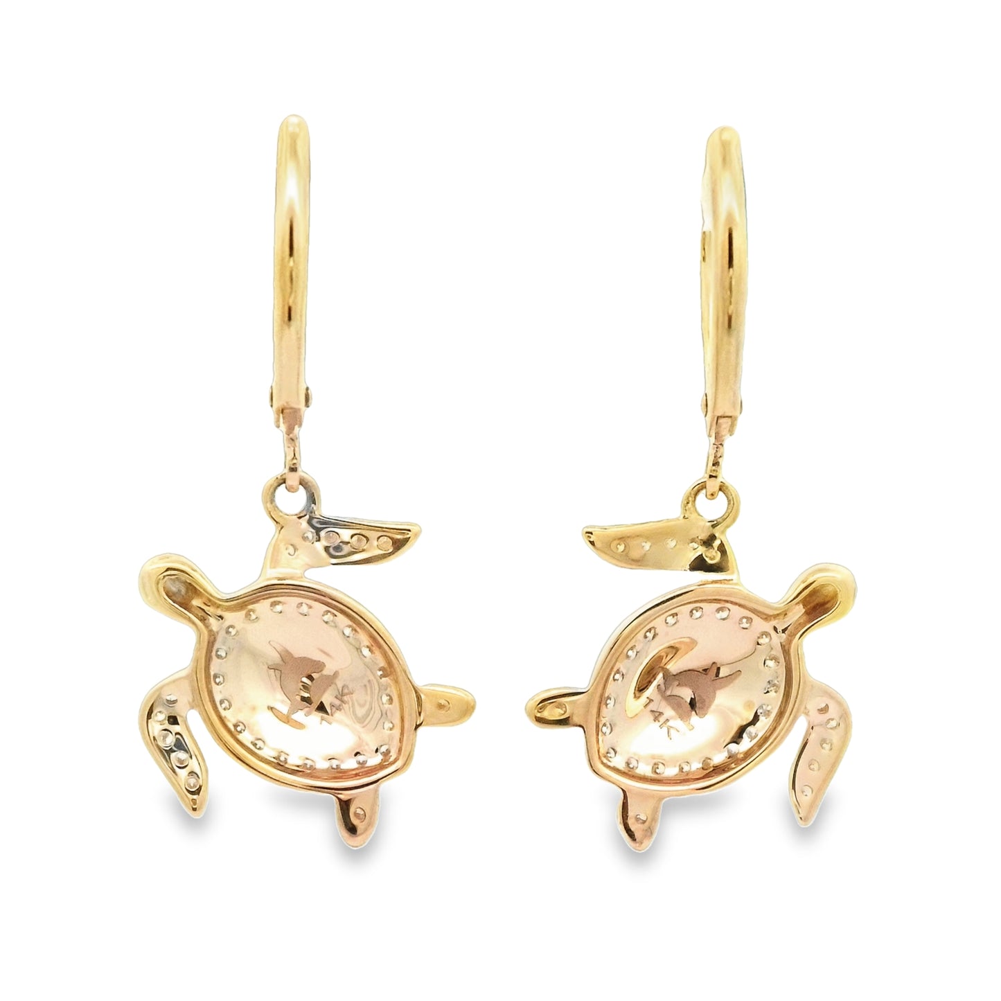 14k Yellow Gold .34cttw Diamond Turtle Lever Back Earrings