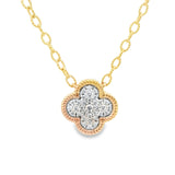 14k Yellow Gold Pave Diamond .32cttw Clover Necklace 18