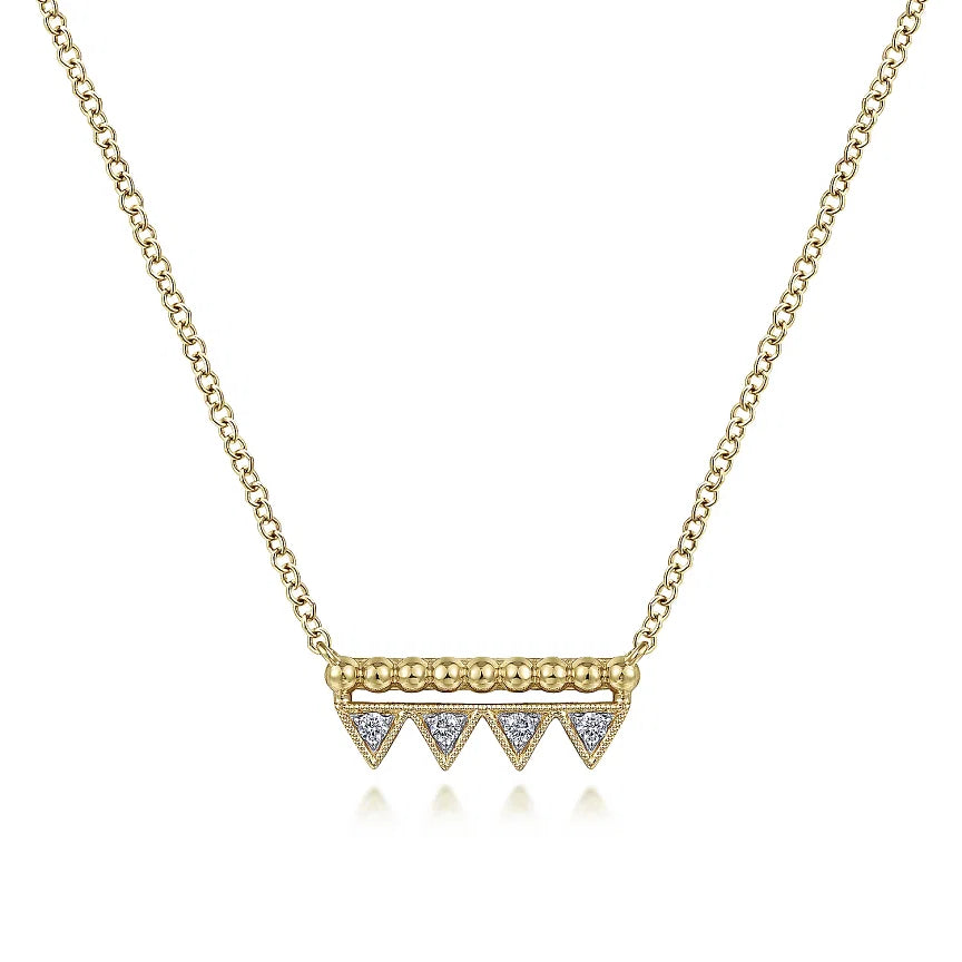 14K Yellow Gold Bujukan Beaded Diamond .04cttw Triangle Bar Necklace 17.5"