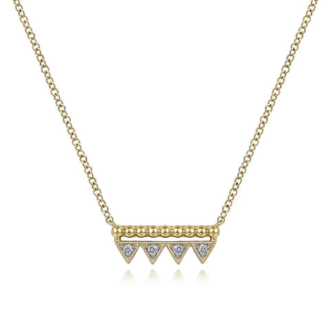 14K Yellow Gold Bujukan Beaded Diamond .04cttw Triangle Bar Necklace 17.5"