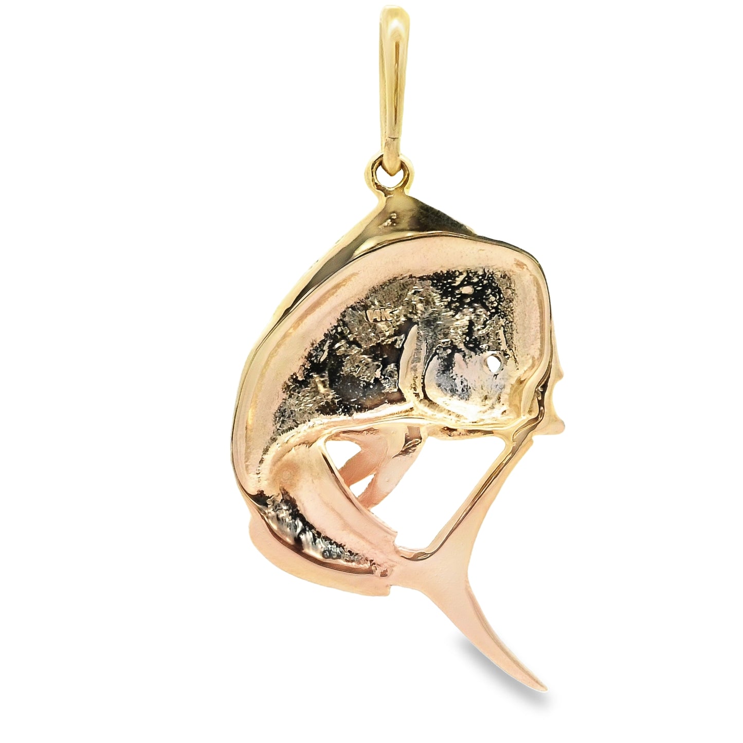 14k Yellow Gold Large Emerald Eye Mahi Mahi Pendant