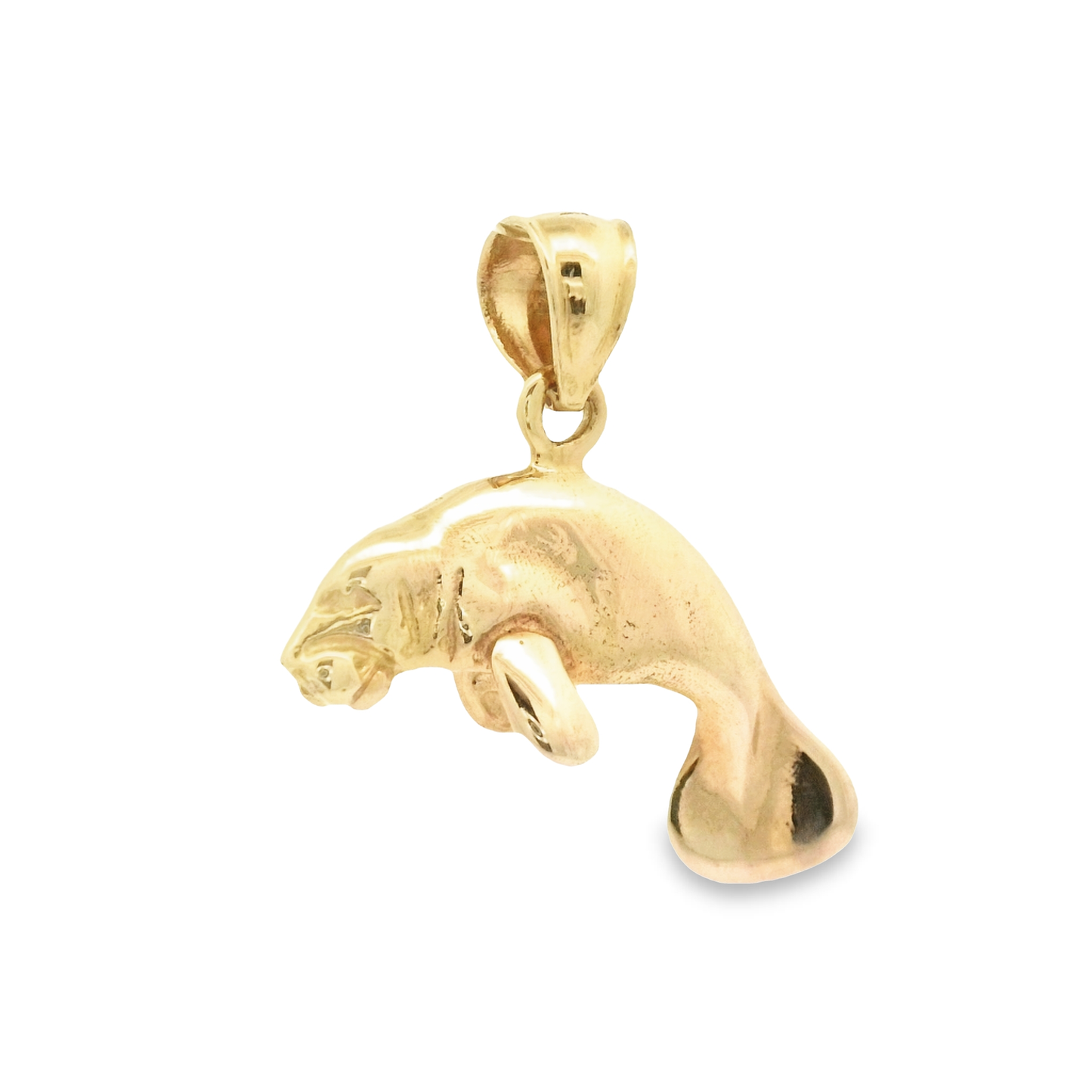 14k Yellow Gold Small 3D Double Sided Manatee Pendant
