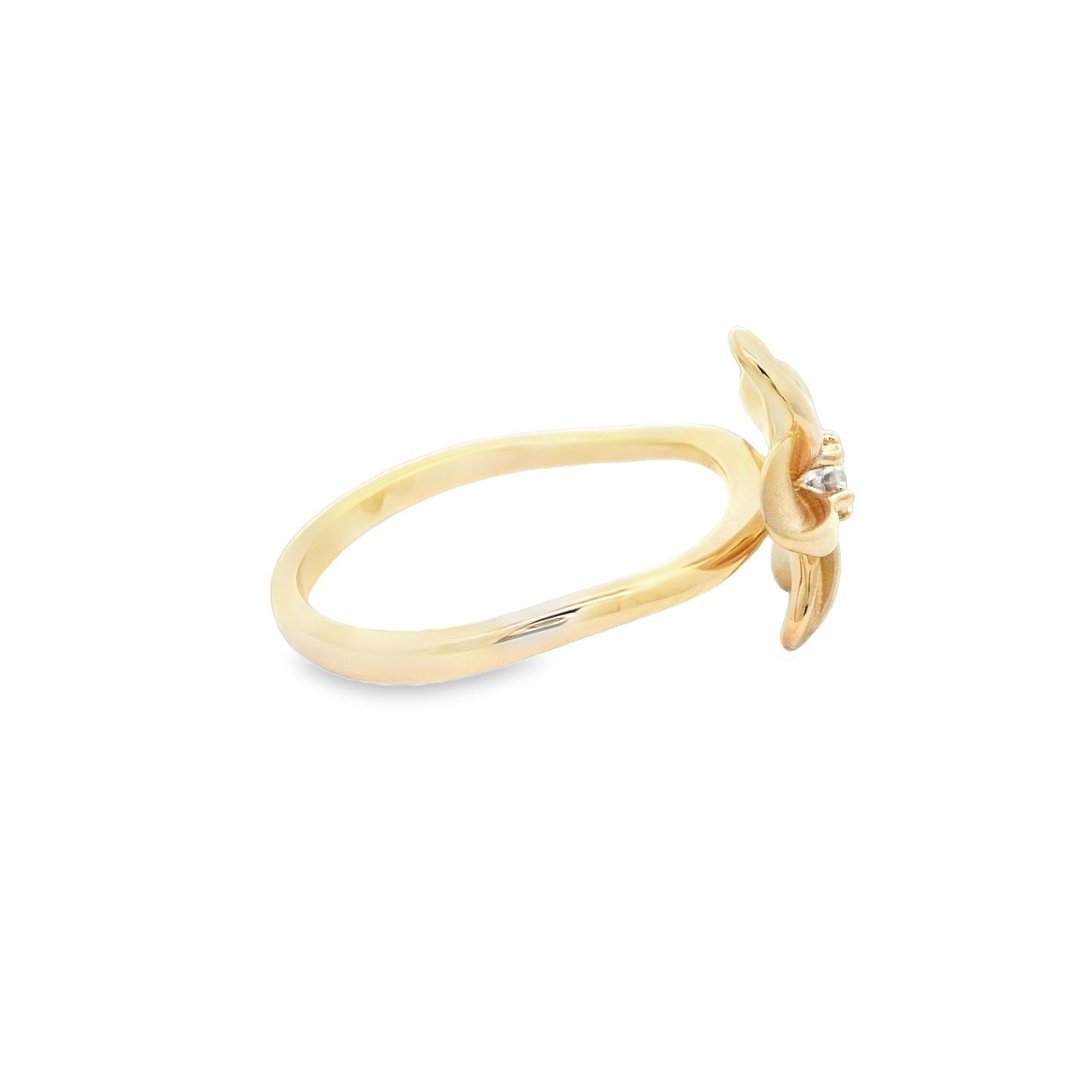 14k Yellow Gold .08cttw Diamond Plumeria Ring Size 7