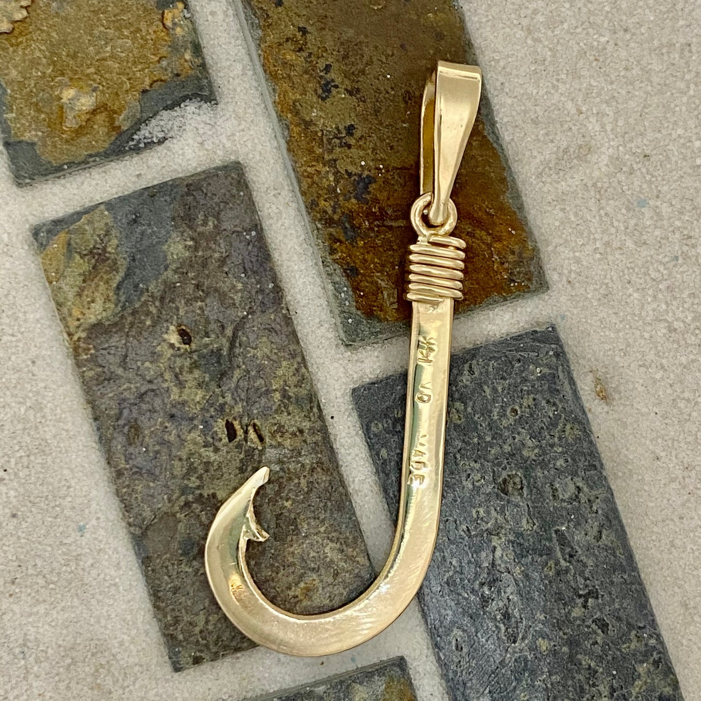 14k Yellow Gold Hand Made Hook Pendant