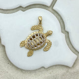 14k 2-Tone Gold Turtle With Moveable Flippers Pendant