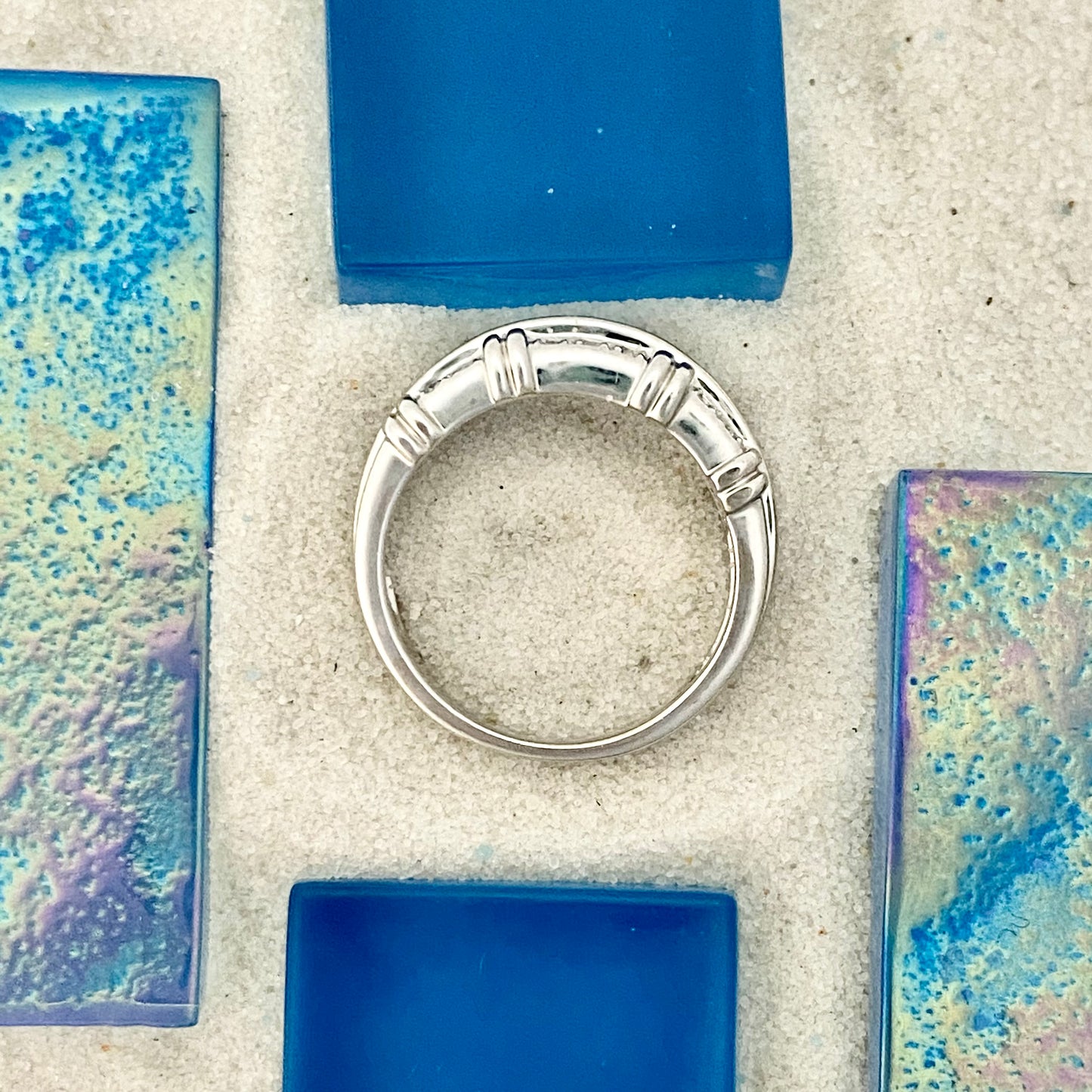 14k White Gold Diamond .33cttw and Sapphire .66cttw Ring Size 6 1/2