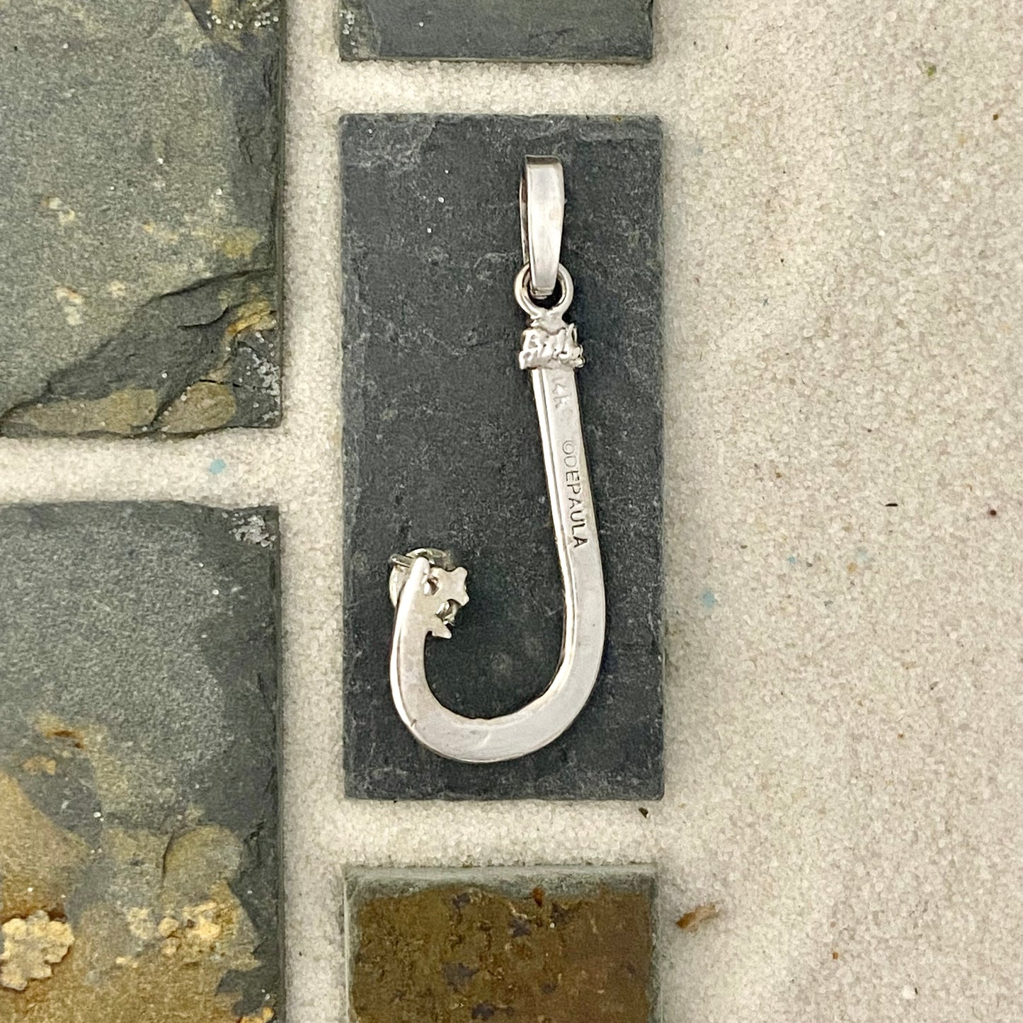 14k White Gold Hand Made Hook With .35cttw Diamond Pendant