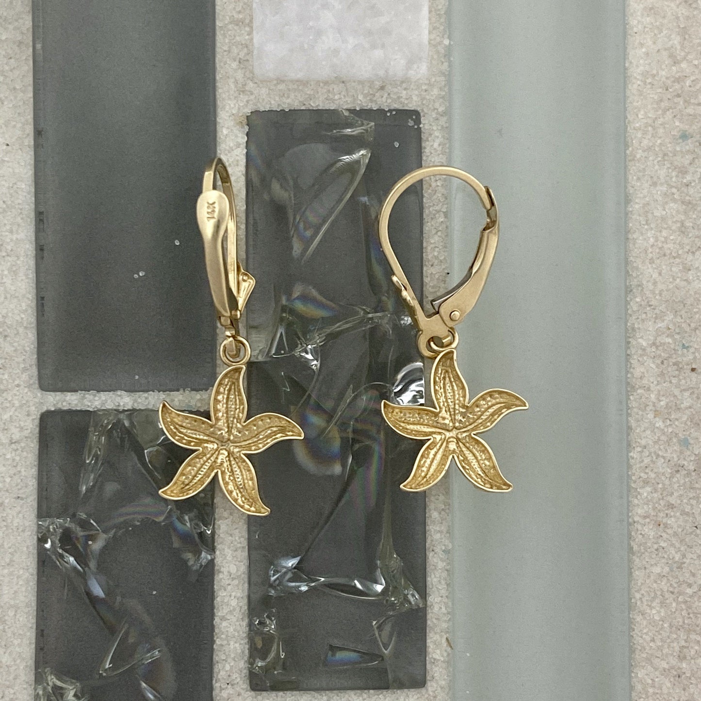 14k 2-Tone Gold Small Diamond Cut Starfish Leverback Earrings - DePaulas