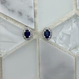 14k White Gold Oval Sapphire 1.04cttw With Diamond Halo .15cttw Post Earrings