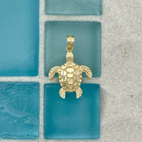 14k Yellow Gold Diamond Cut Turtle Pendant
