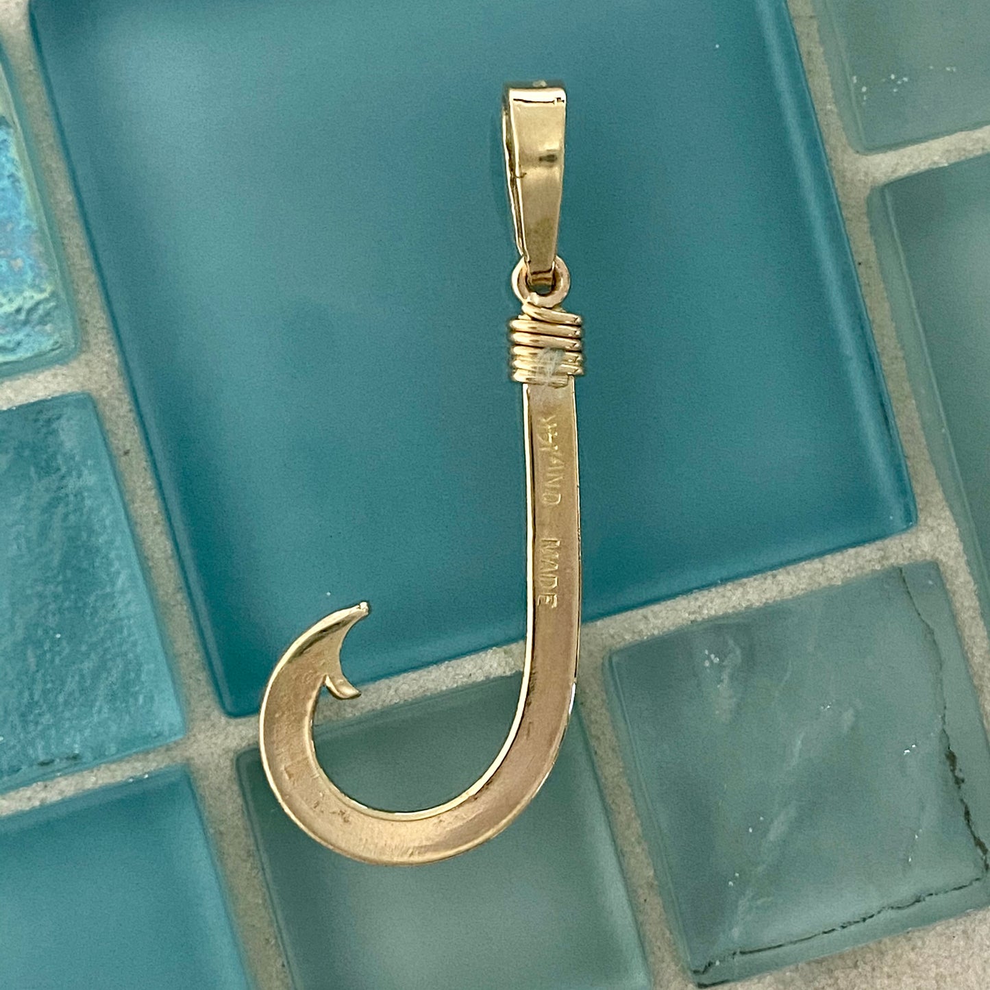14k Yellow Gold Hand Made Hook Pendant