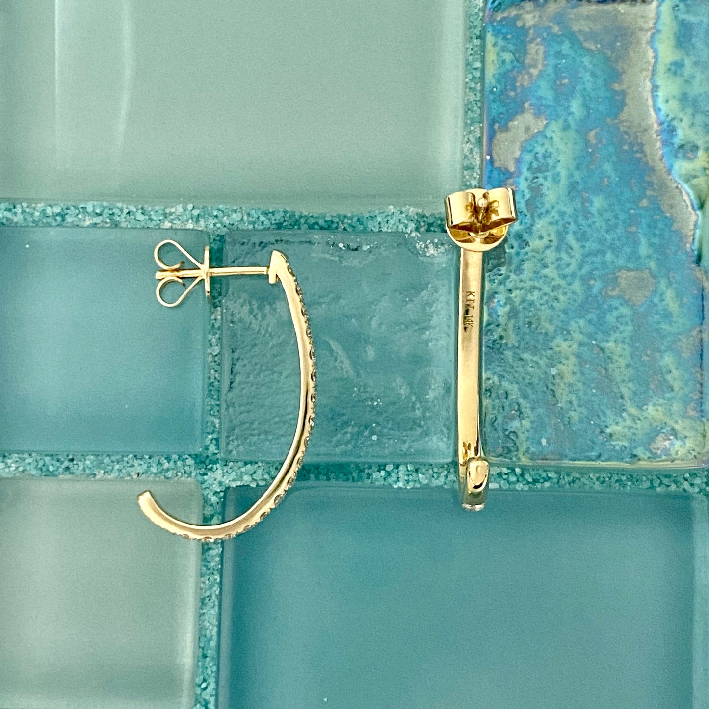 14k Yellow Gold .94cttw Diamond J Hoop Post Earrings