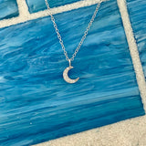 14k White Gold Diamond .04cttw Small Pave Crescent Moon Necklace 17.5”