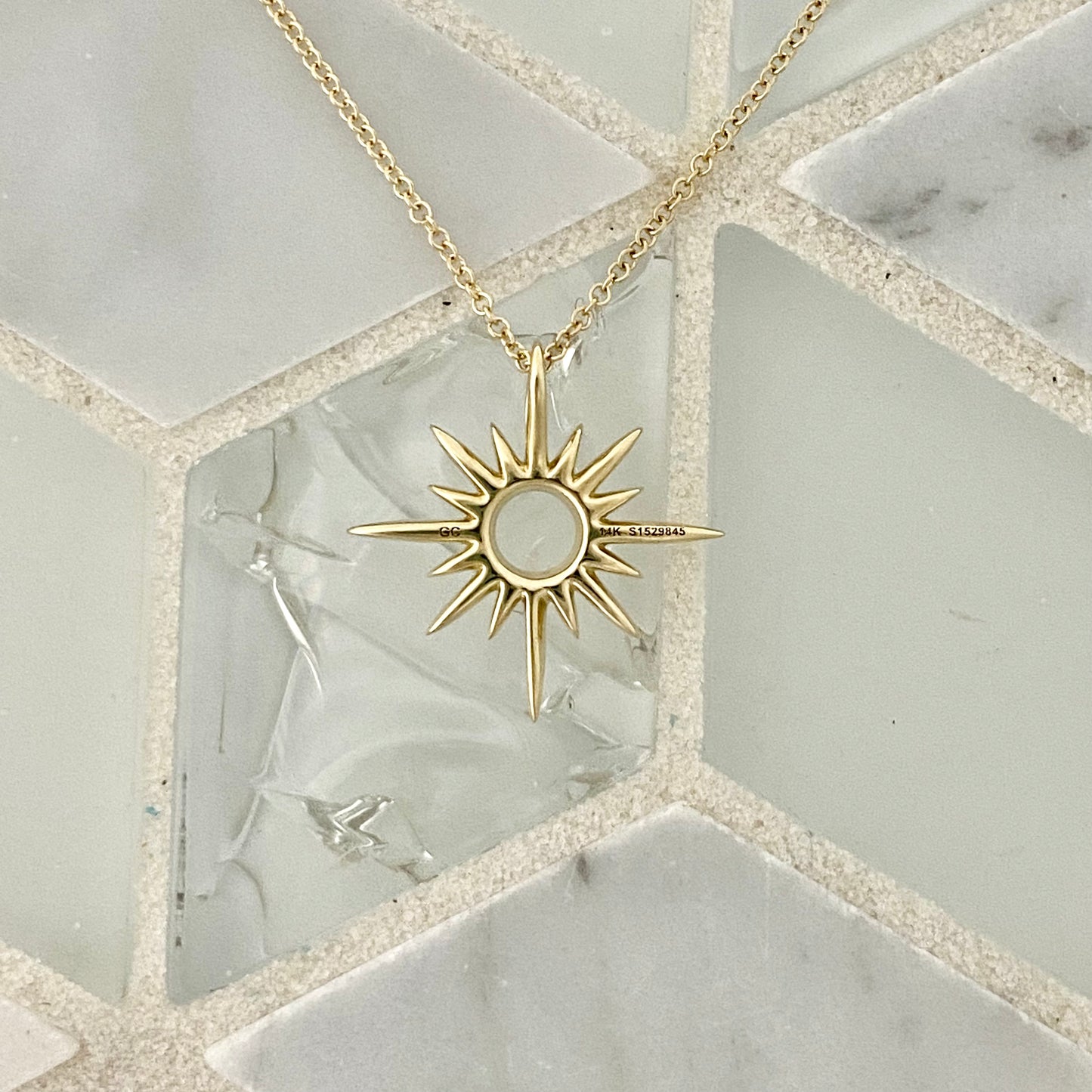 14k Yellow Gold Diamond .18cttw Spike Starburst Necklace 17.5”