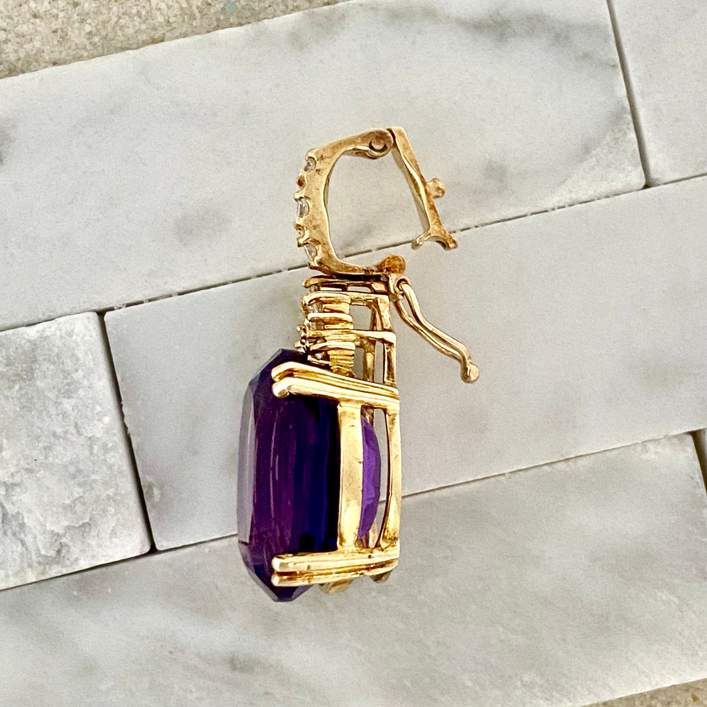 14k Yellow Gold Amethyst And Diamond Pendant With Lock