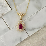 14k Yellow Gold Ruby .48ct With Diamonds .50cttw Necklace 18”