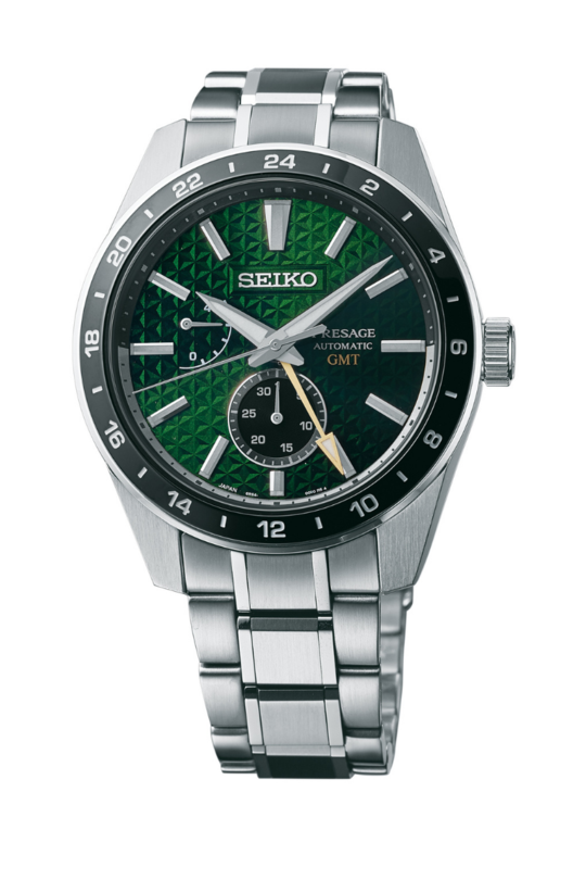 Seiko SPB219 Presage GMT Green Dial Sharp Edge Watch