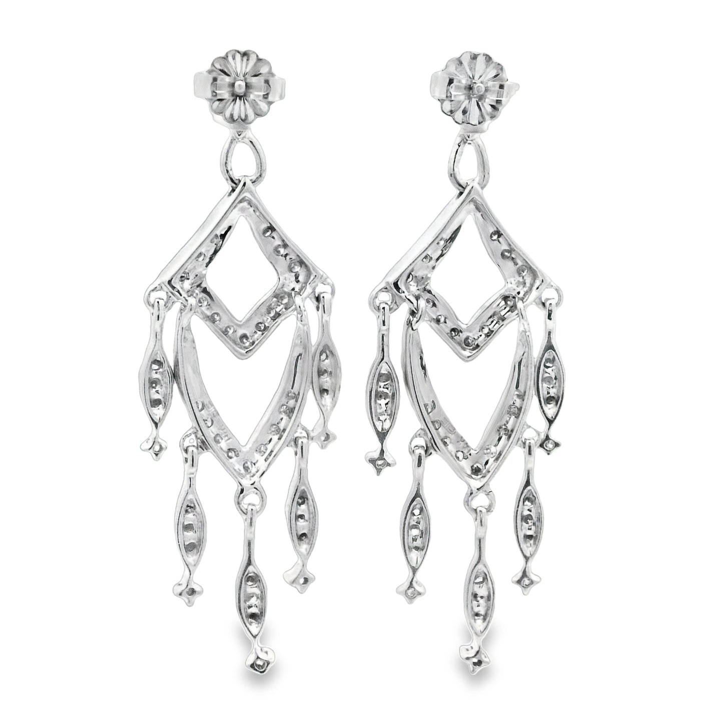 14k White Gold Dangle 1.25cttw Diamond Chandelier Post Earrings