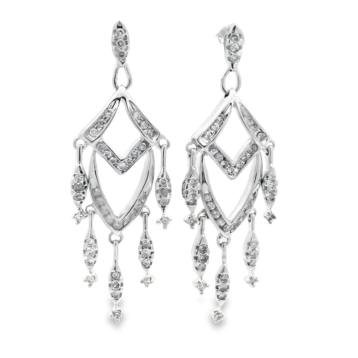 14k White Gold Dangle 1.25cttw Diamond Chandelier Post Earrings