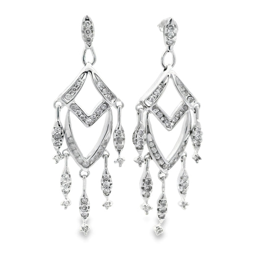 14k White Gold Dangle 1.25cttw Diamond Chandelier Post Earrings