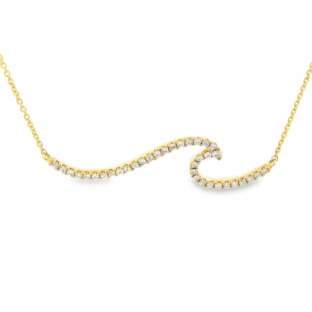 14k Yellow Gold .18cttw Diamond Wave Necklace 16"-17"-18"