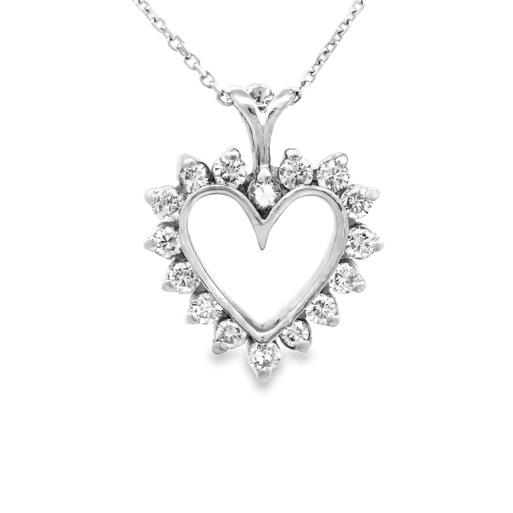 14k White Gold .43cttw Diamond Heart Necklace 17"