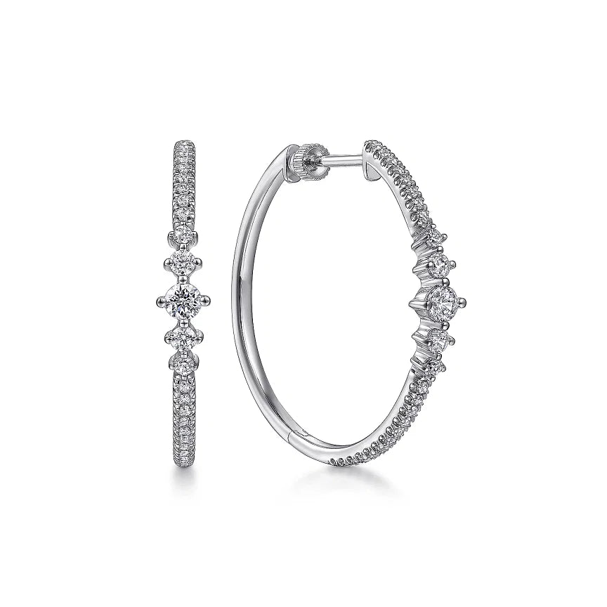 14K White Gold 30mm Diamond .82cttw Classic Hoop Earrings