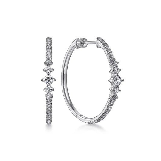 14K White Gold 30mm Diamond .82cttw Classic Hoop Earrings
