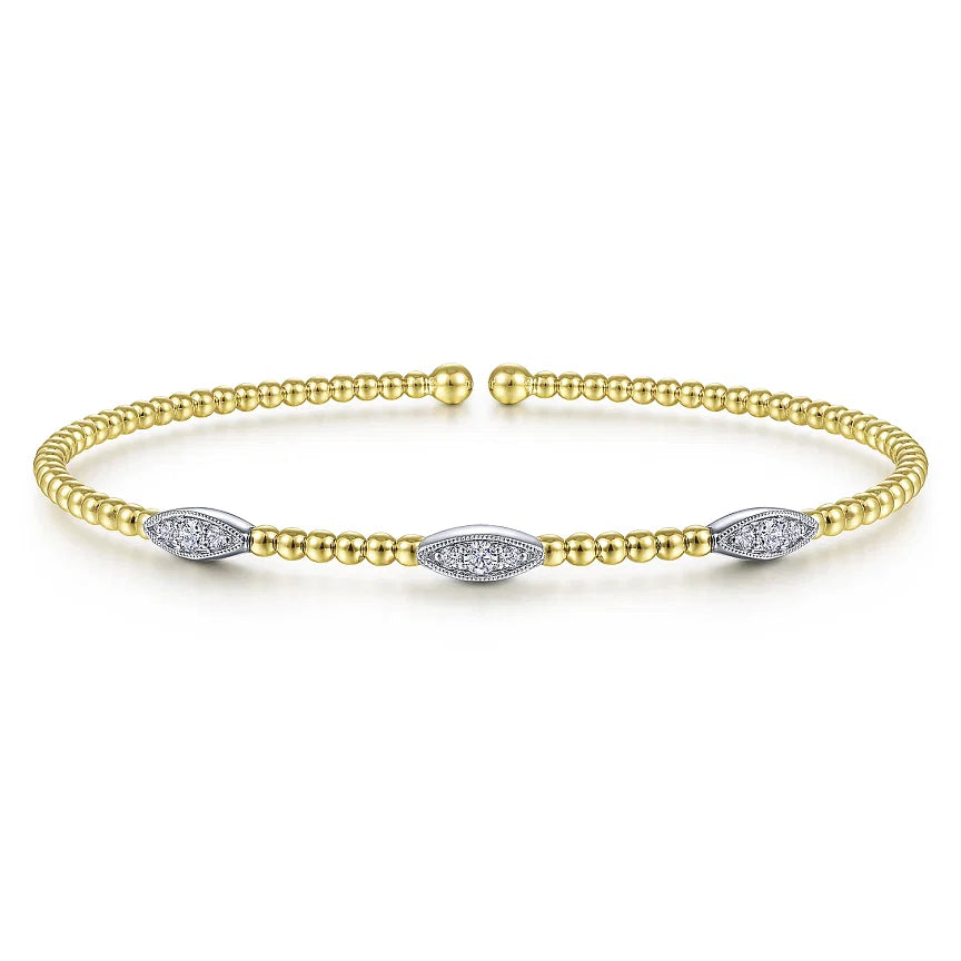 14K 2-Tone Gold Bujukan .17cttw Diamond Marquise Stations Bangle 6.5"