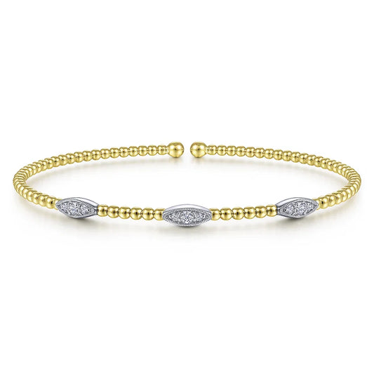 14K 2-Tone Gold Bujukan .17cttw Diamond Marquise Stations Bangle 6.5"