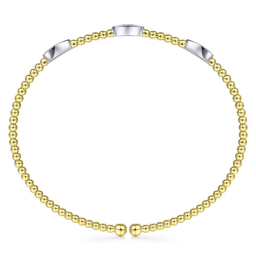 14K 2-Tone Gold Bujukan .17cttw Diamond Marquise Stations Bangle 6.5"