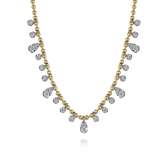 14K White and Yellow Gold Diamond .51cttw Bujukan Droplet Necklace 16"