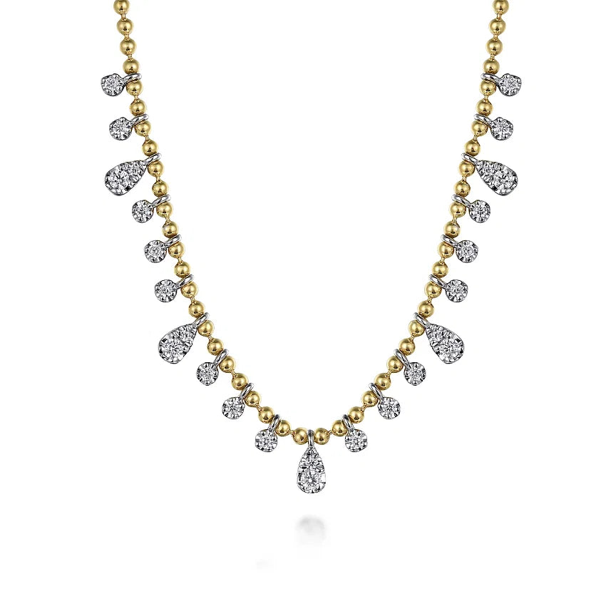 14K White and Yellow Gold Diamond .51cttw Bujukan Droplet Necklace 16"