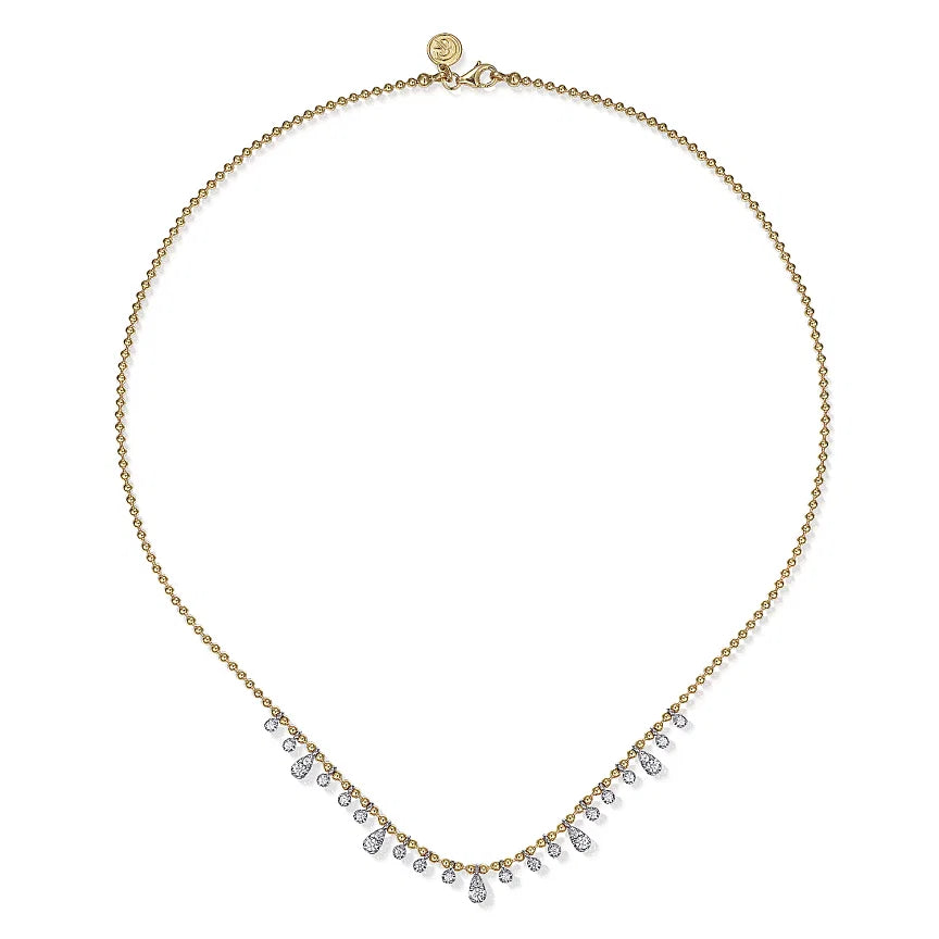 14K White and Yellow Gold Diamond .51cttw Bujukan Droplet Necklace 16"